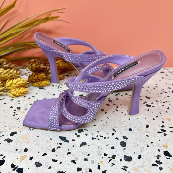 Nine West Y2K 90s Jeweled Women’s Purple Square Toe Heeled Sandals Sz 8 1/2” - Picture 5 of 10